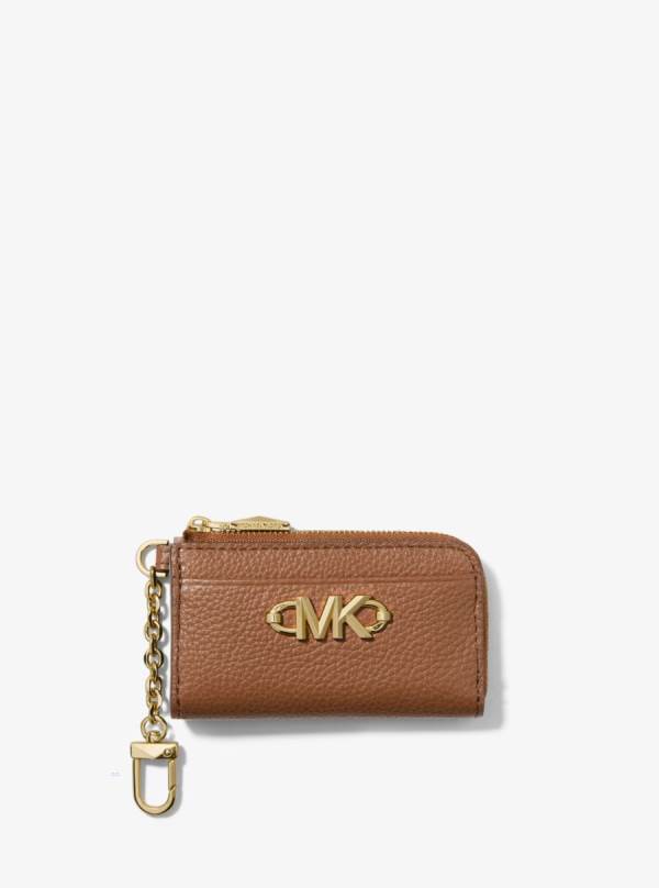 Damske Penazenky Michael Kors Piper Pebbled Leather Zip Card Case Hnede - Doplnky Michael Kors Levně | TGXIP-0961